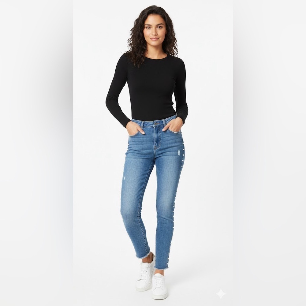 Ci Sono Blue Ankle Cropped Jeans with Studded Detail